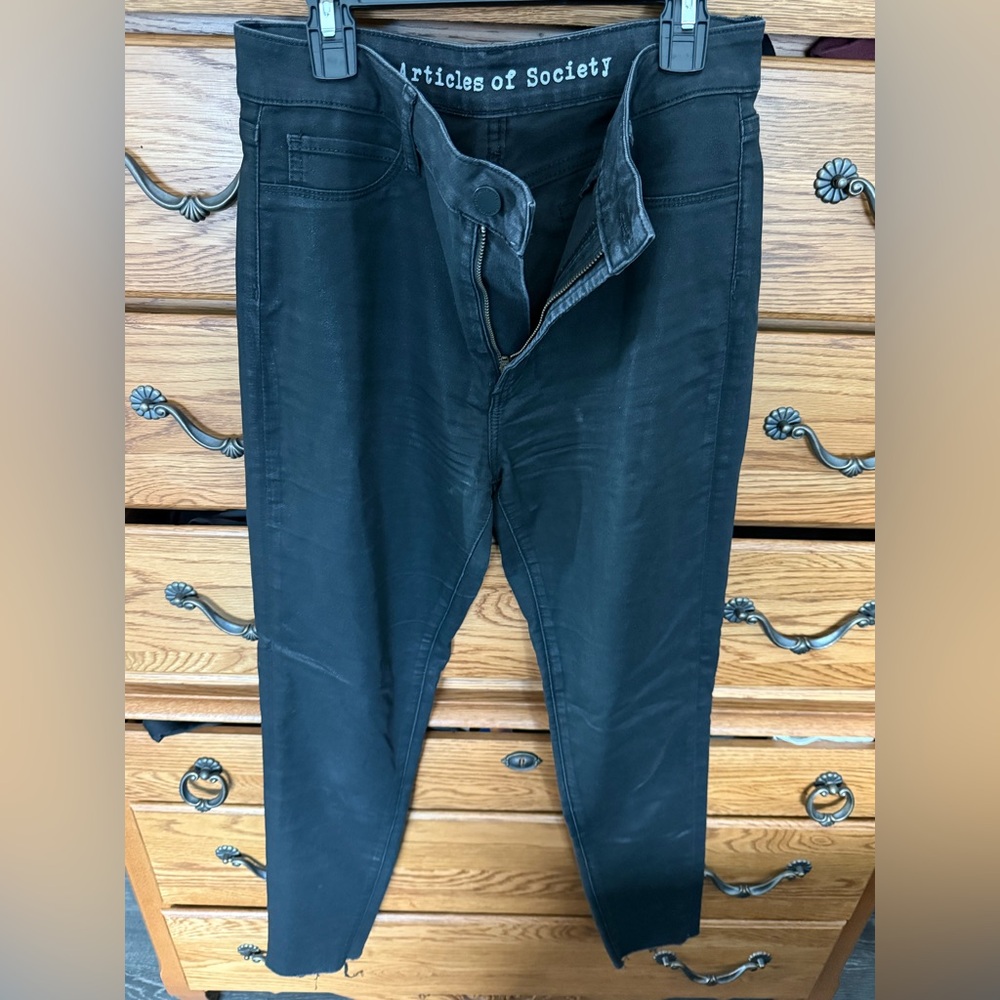 Articles Of Society Black Coated Raw Hem Skinny Jeans